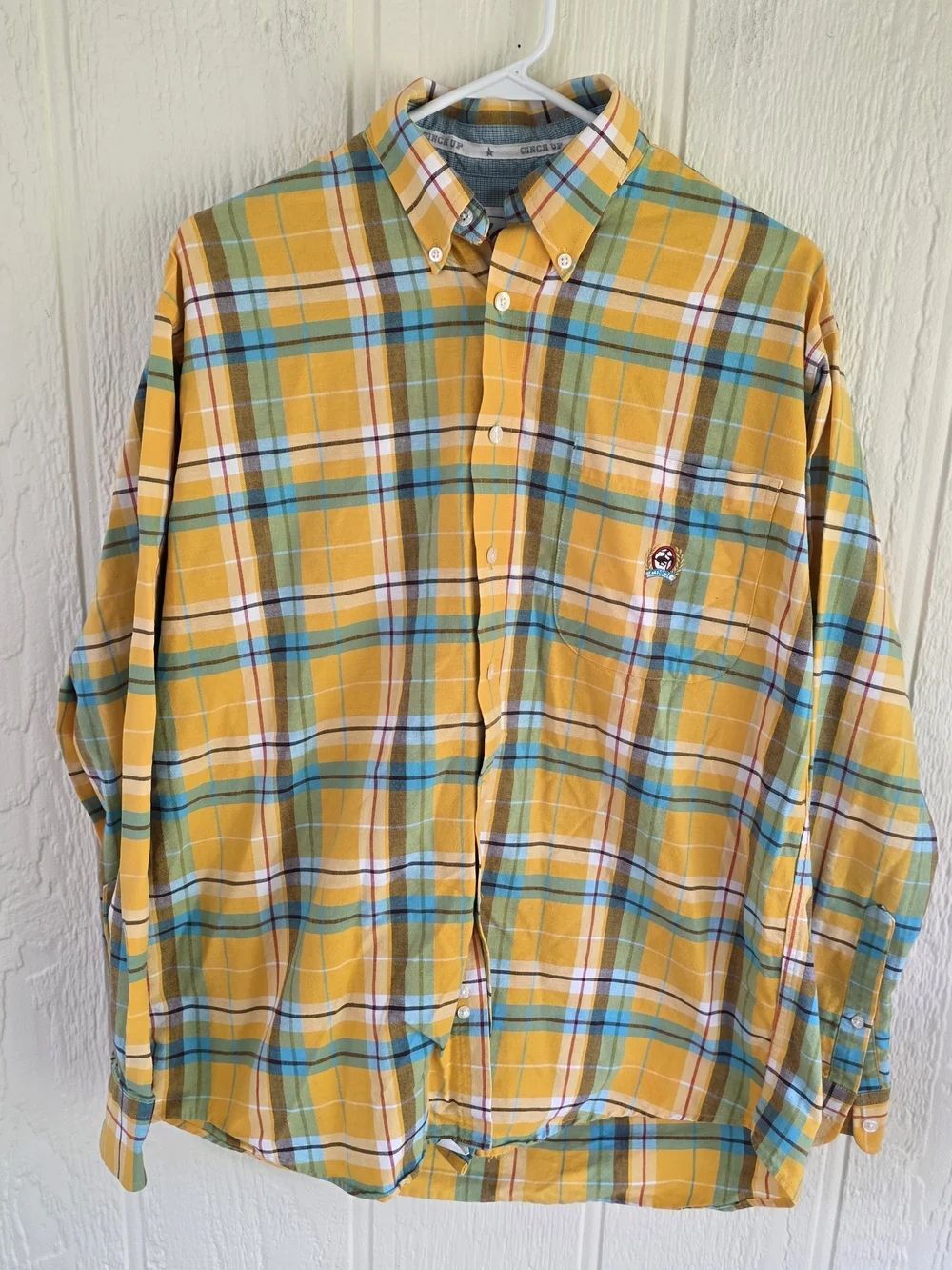 Cinch Yellow Plaid Men's Button-Down Shirt with Blue Accents, Medium